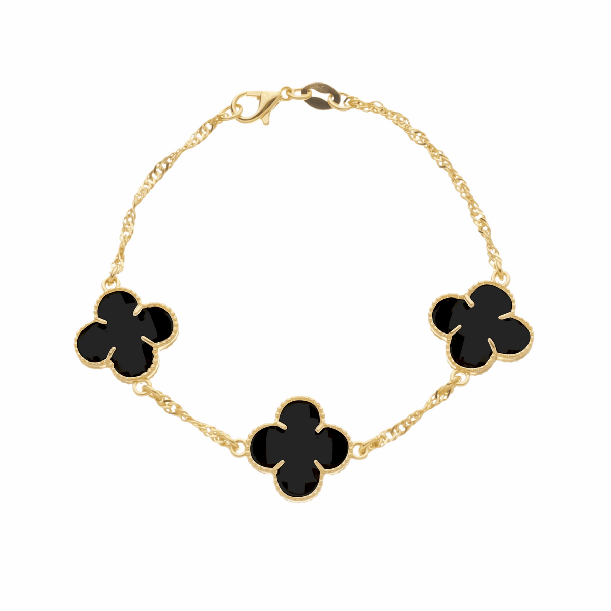 Pulseira em Ouro 24K Trevos com Zircônia Preta – Bellorie