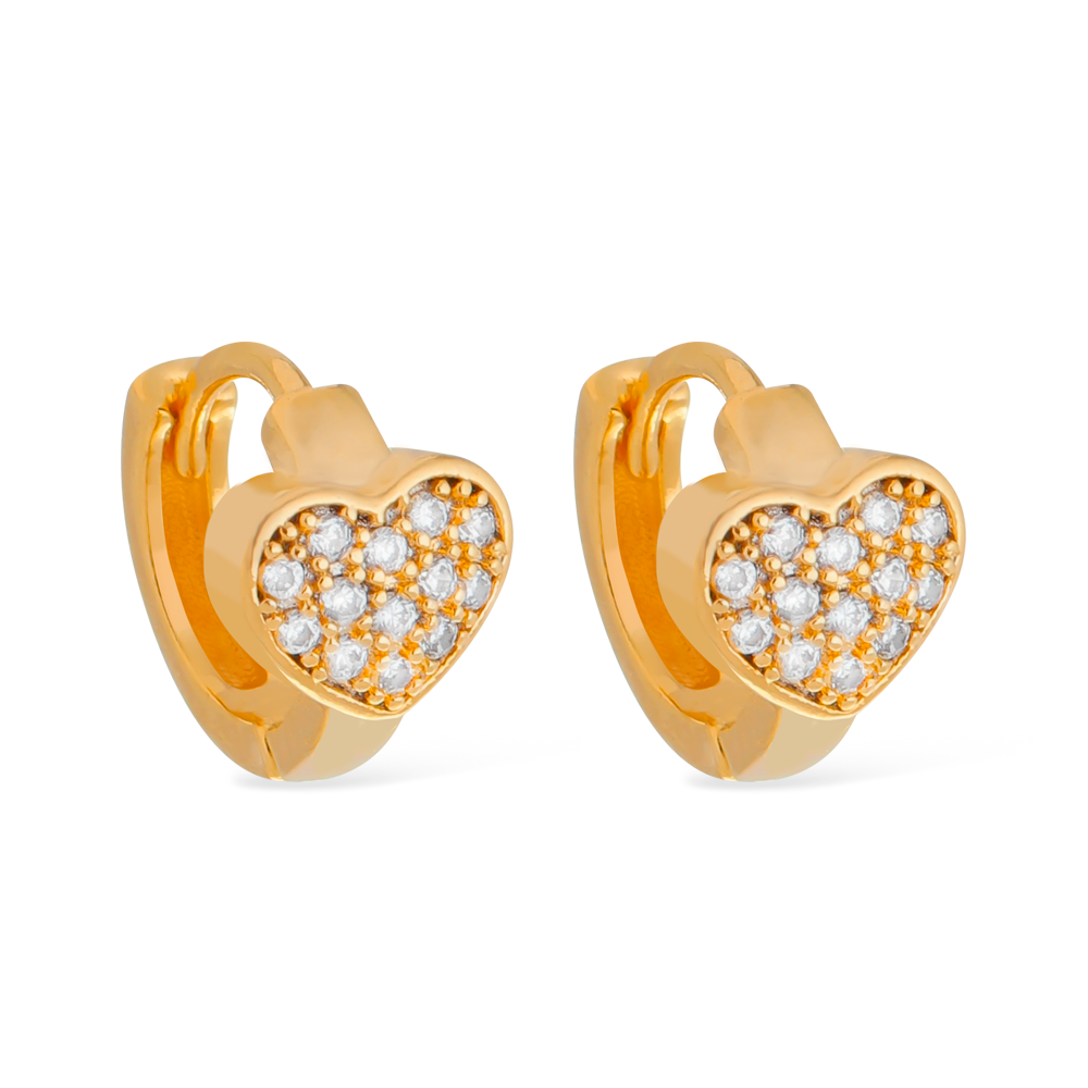 Brinco Argolinha em Ouro 24K Pequeno Coração Cravejado – Bellorie
