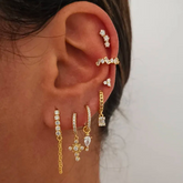 Brincos Dourados Cravejados de Zircônia 7pçs | BELLORIE