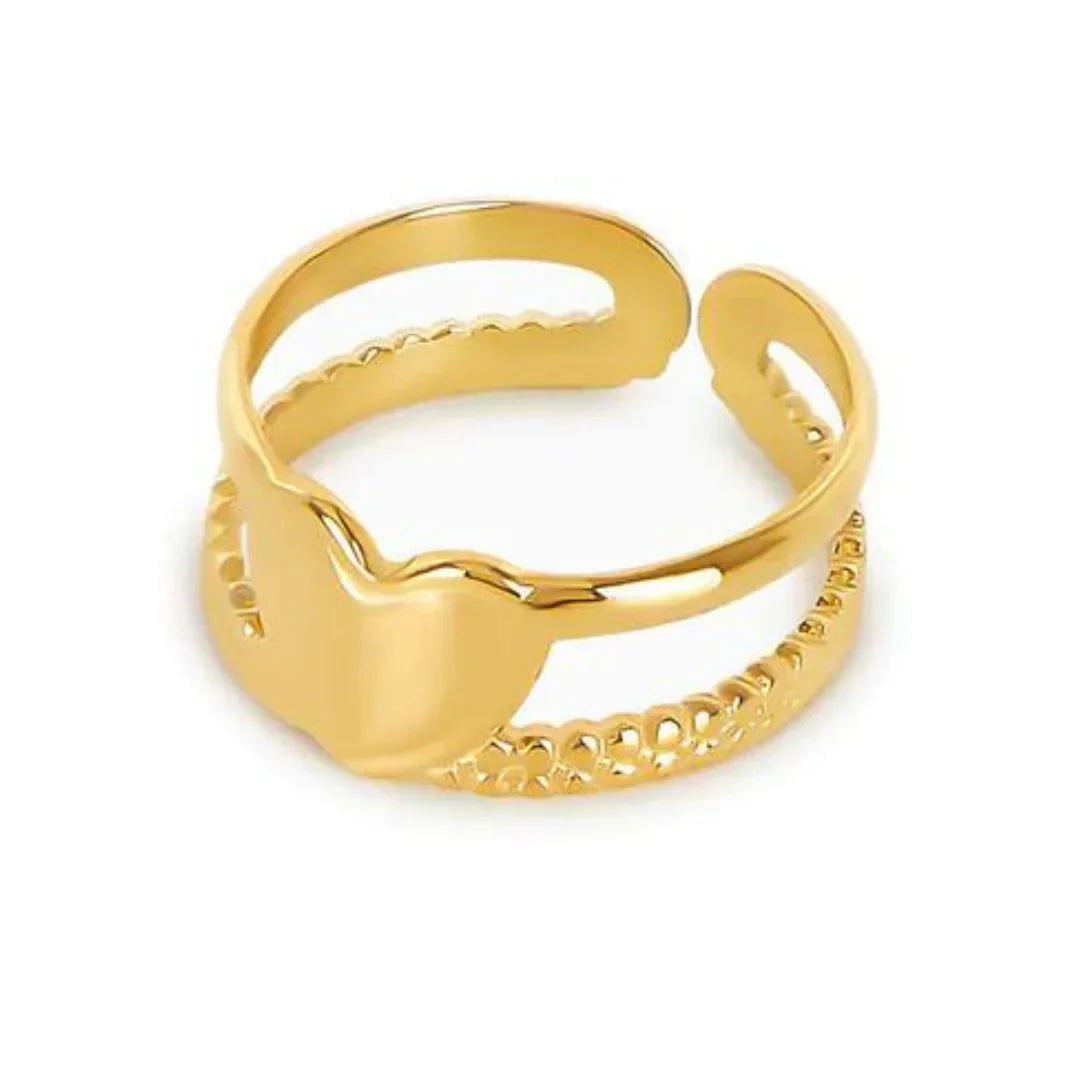 Anel de Camadas com Coração Ajustável Banhado a Ouro 18K | BELLORIE
