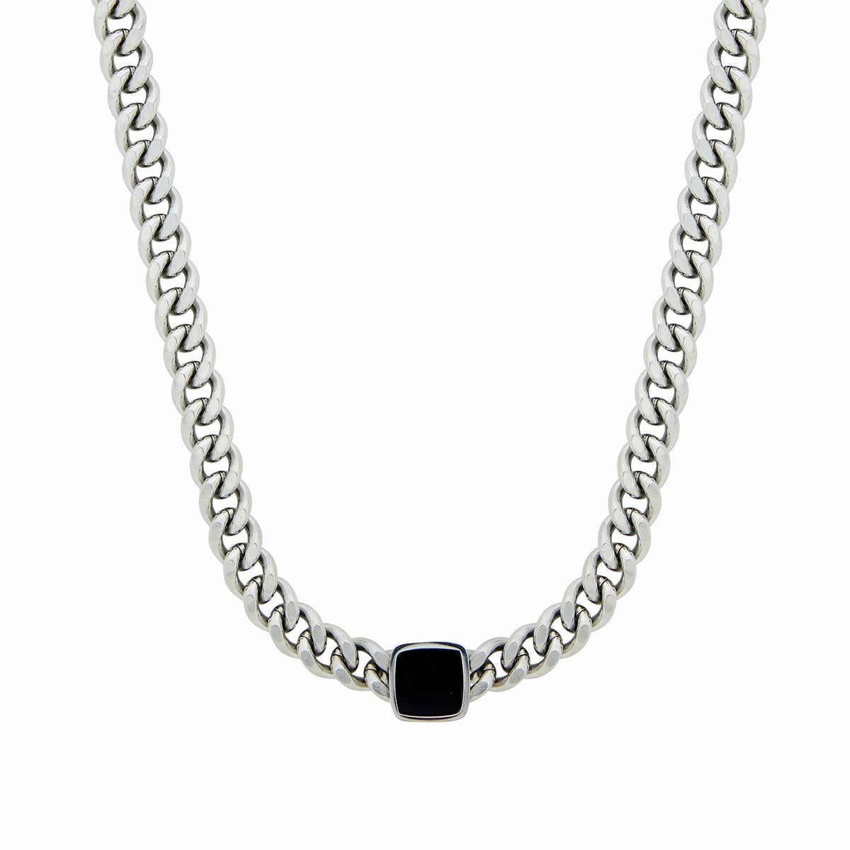 Colar Grosso com Pingente Pedra de Onix Prata Bellorie