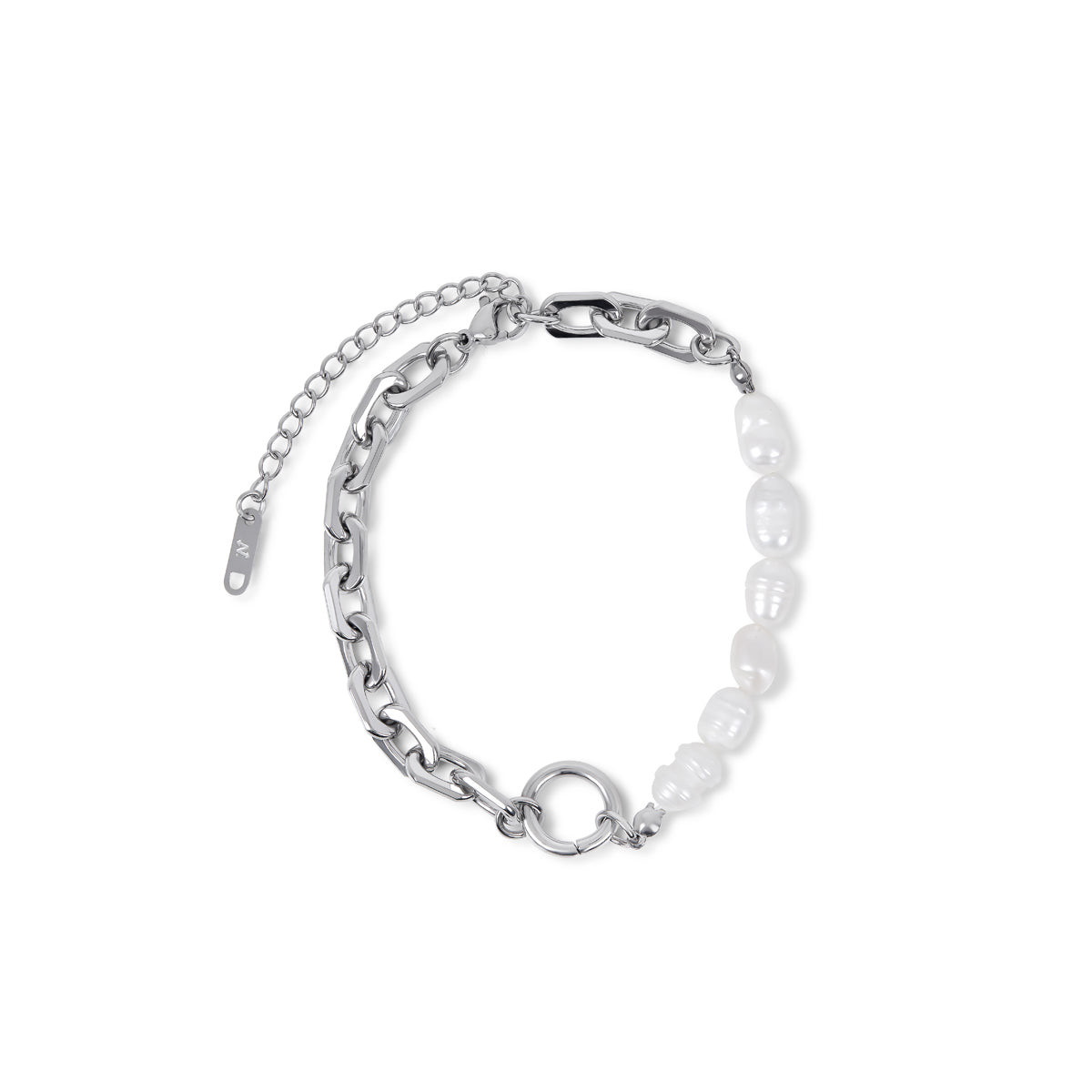 Pulseira em Elos e Pérola Prata | BELLORIE