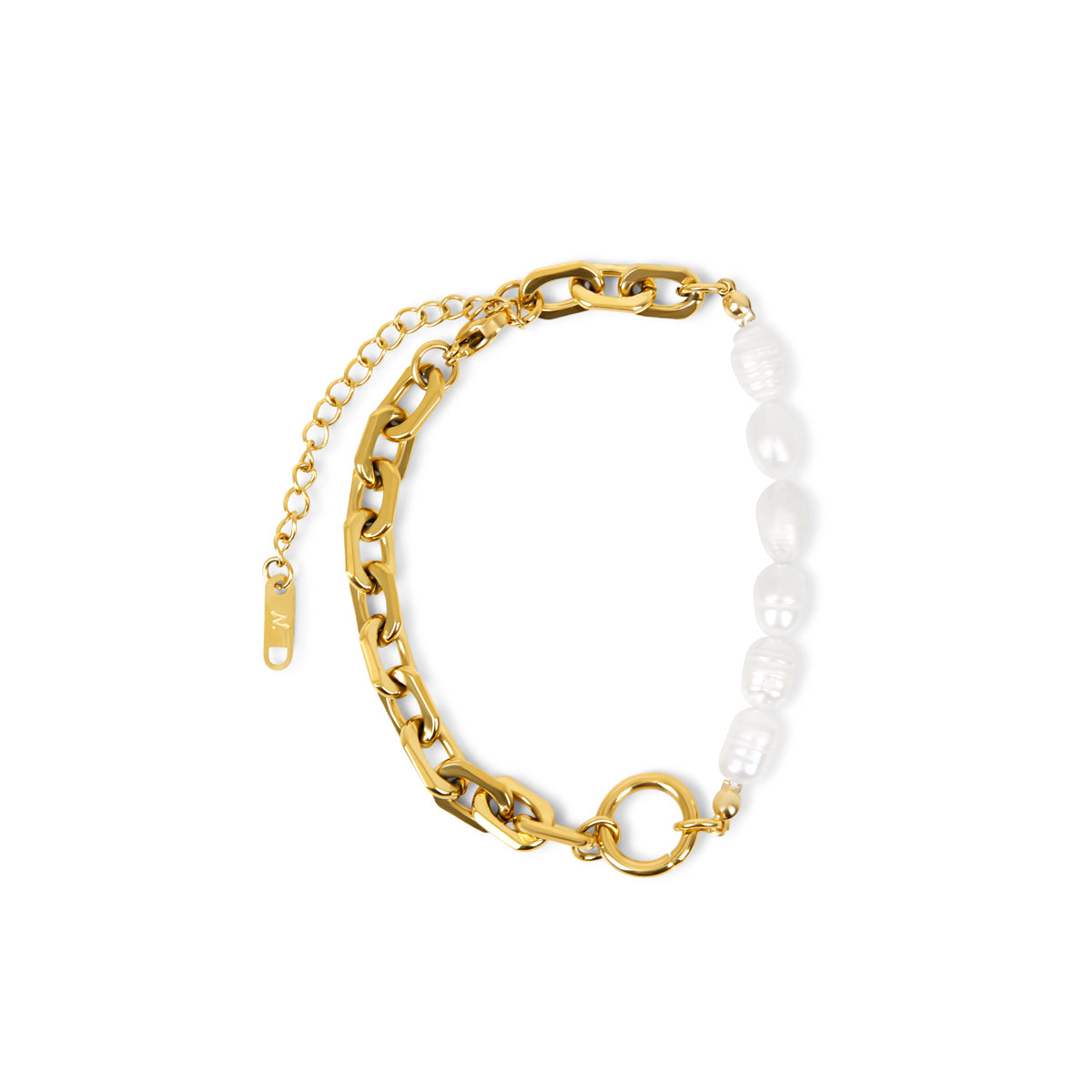 Pulseira Elos e Pérolas Naturais Banhado a Ouro 18K | BELLORIE