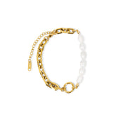 Pulseira Elos e Pérolas Naturais Banhado a Ouro 18K | BELLORIE