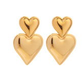 Brinco Duplo Coração Dourado | BELLORIE
