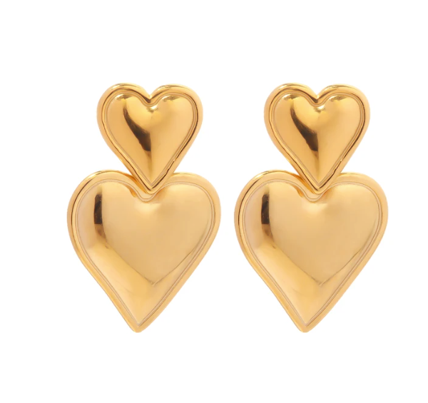 Brinco Duplo Coração Dourado | BELLORIE