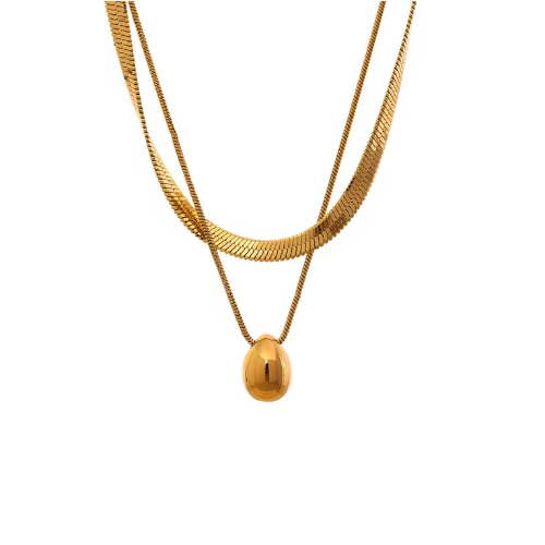 Colar Duplo Malha com Pingente Bola Banhado a Ouro 18k | BELLORIE