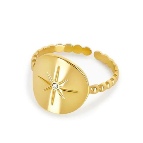 Anel Estrela Náutica Ajustável Banhado a Ouro 18k | BELLORIE