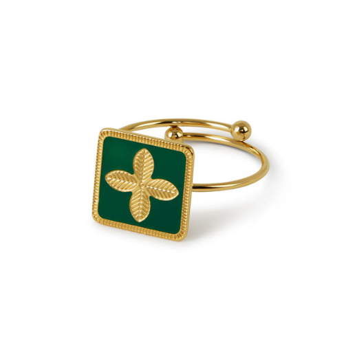 Anel Trevo Verde Banhado a Ouro 18k | BELLORIE