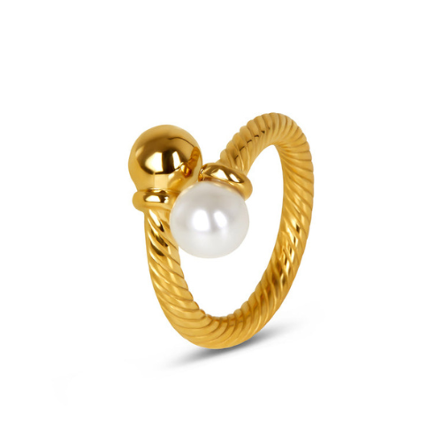 Anel Torcido com Pérola Banhado a Ouro 18K | BELLORIE