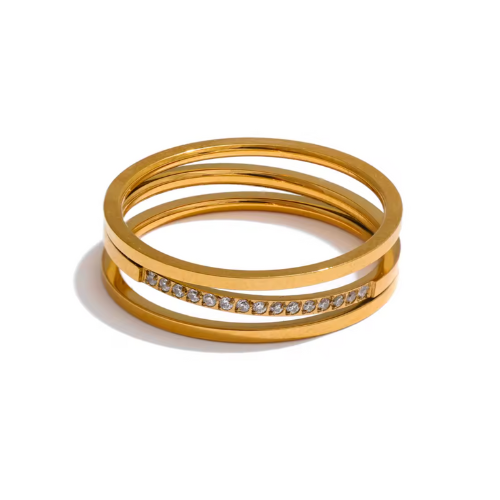 Anel 3 Camadas com Zircônia Banhado a Ouro 18k | BELLORIE