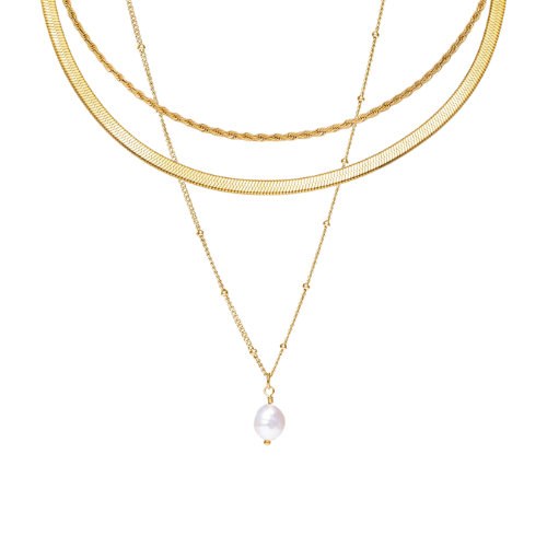Colar Triplo Orla com Pingente de Pérolas Banhado a Ouro 18k | BELLORIE