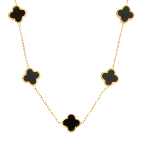 Colar Trevo Preto Banhado a Ouro 18K | BELLORIE