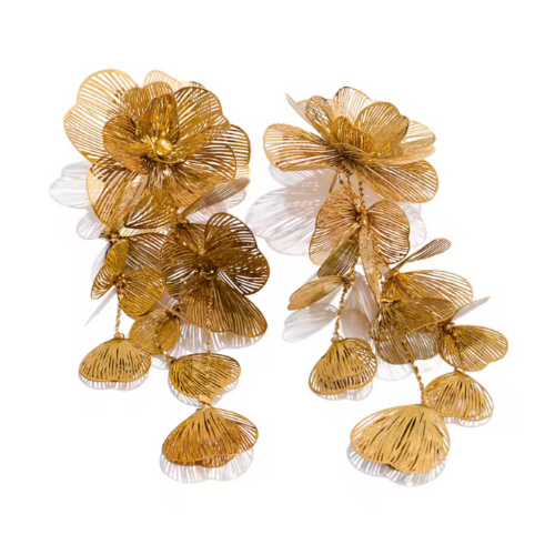 Brinco Longo Flor Banhado a Ouro 18k | BELLORIE