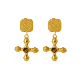 Brinco Cruz com Pedra Natural Banhado a Ouro 18K | BELLORIE