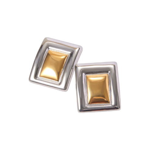 Brinco Retangulares Prata e Dourado Banhado a Ouro 18K | BELLORIE