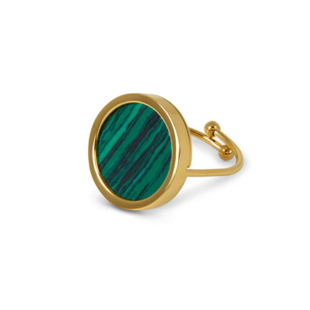 Anel de Mármore Verde Ajustável Banhado em Ouro 18k | BELLORIE