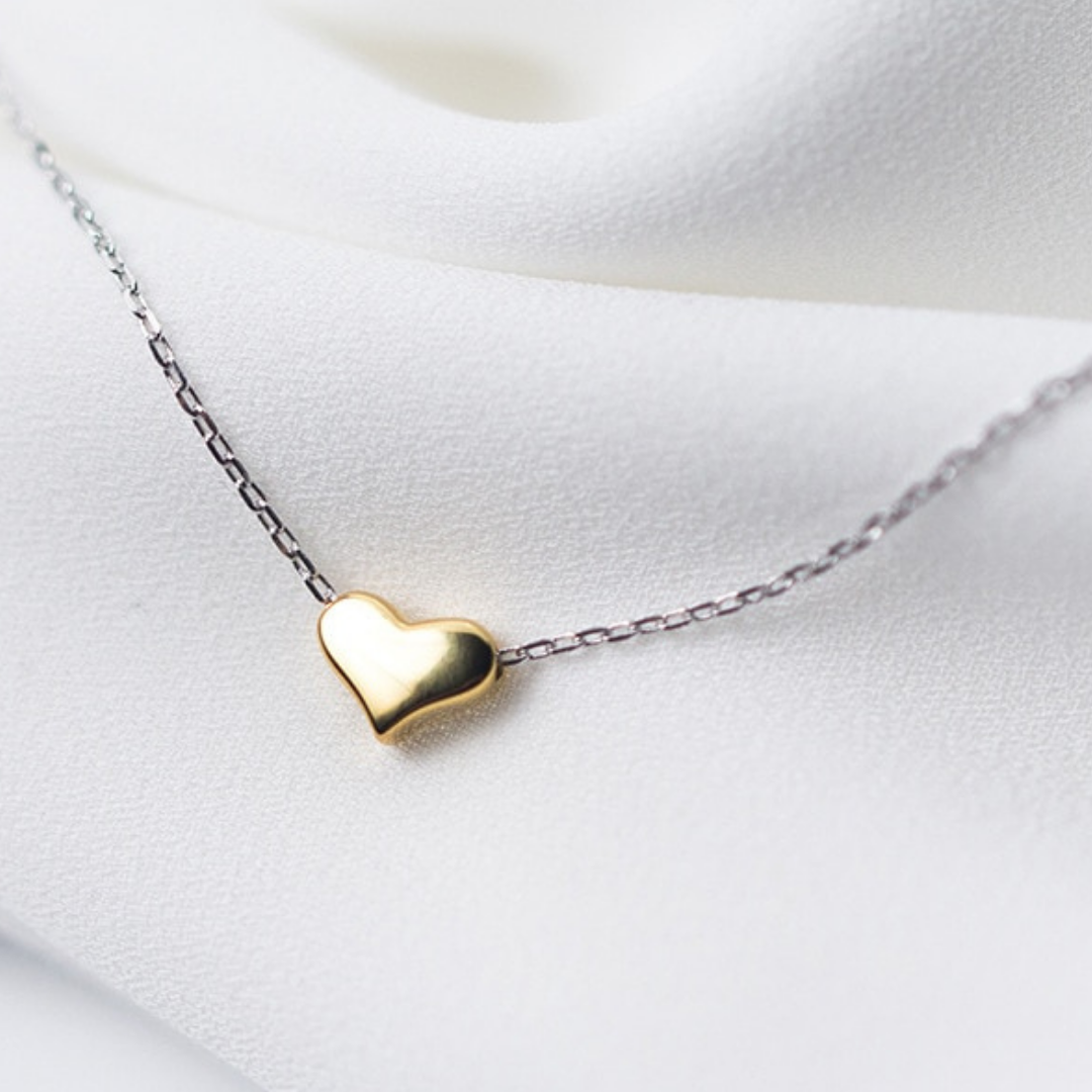 Colar Coração Dourado e Corrente em Prata | BELLORIE