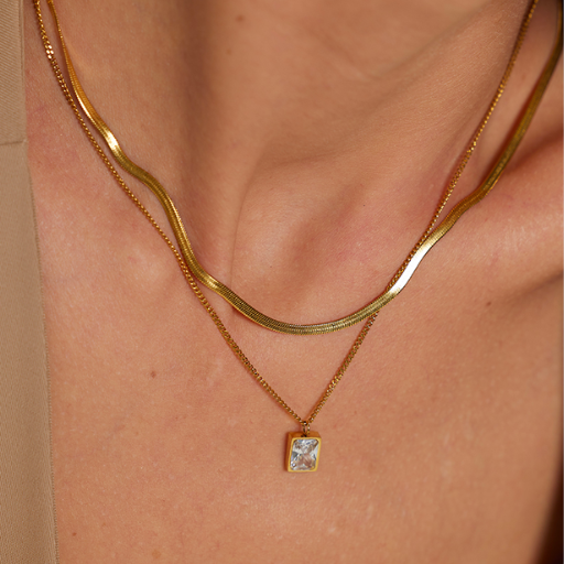 Colar Duplo com Pingente Cristal de Zircônia | BELLORIE