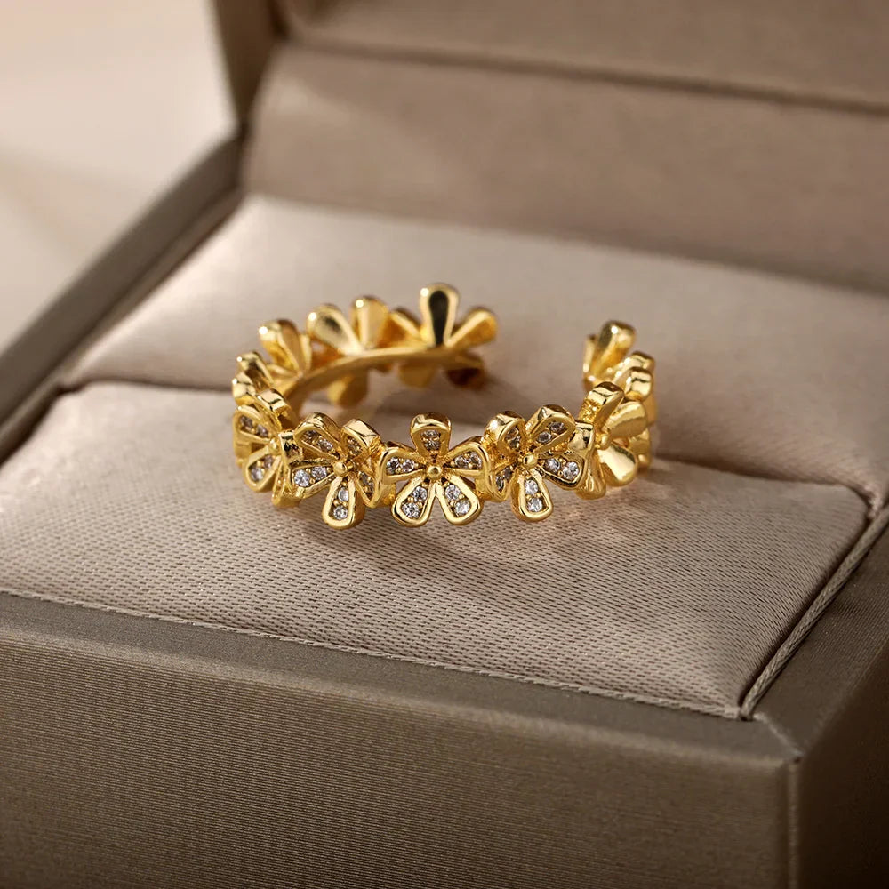 Anel Ajustável Flores com Zircônia | BELLORIE