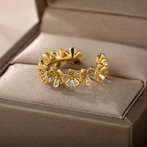Anel Ajustável Flores com Zircônia | BELLORIE