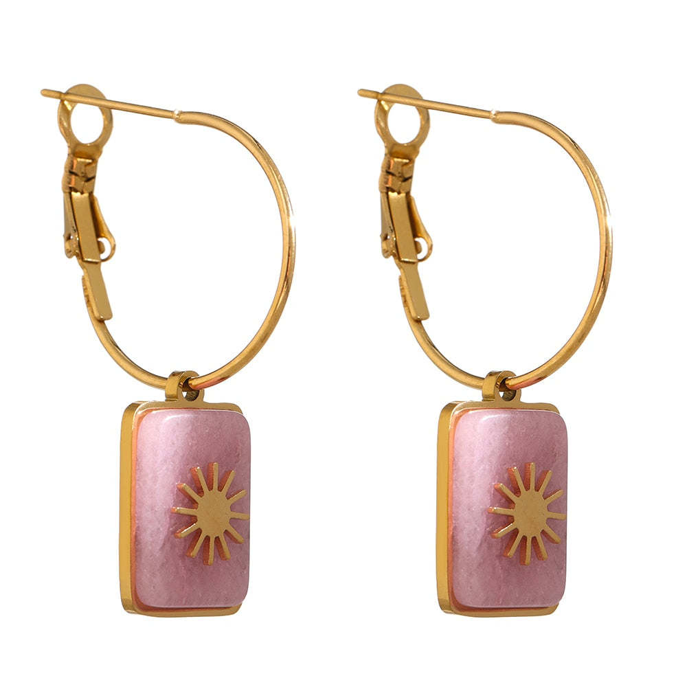 Brinco Argola com Pedra Natural Rosa | BELLORIE