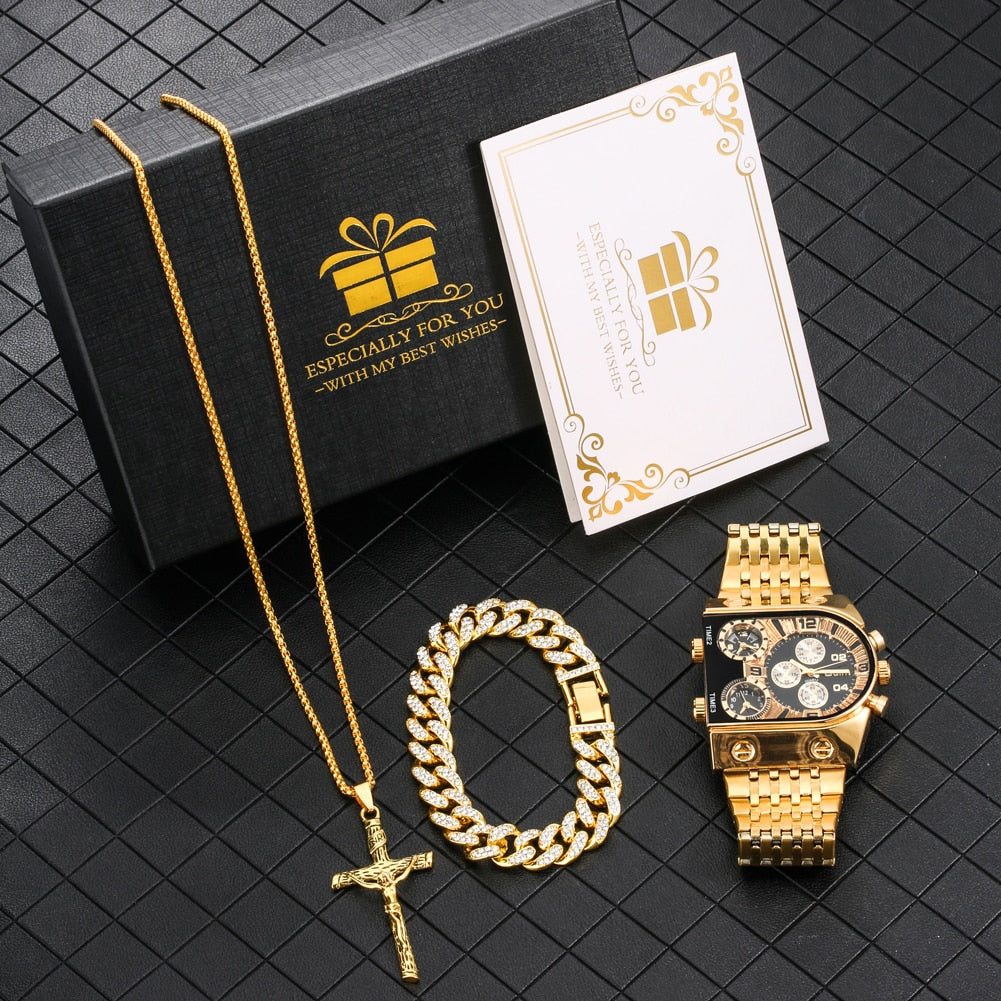Kit Luxury Relógio Corrente e Pulseira Aço Inoxidável | BELLORIE