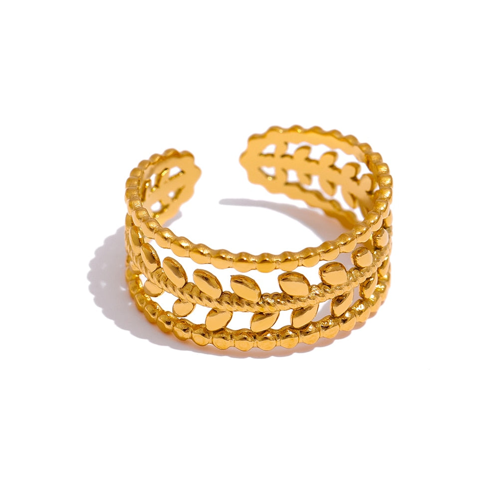 Anel Dourado Folha Ajustável | BELLORIE