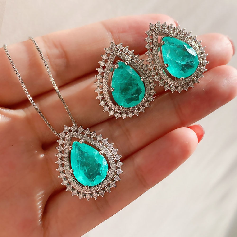Conjunto Colar e Brincos Gota Turmalina - Prata | BELLORIE