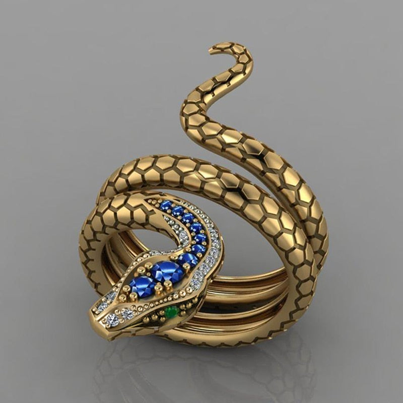 Anel Serpente com Cristais de Zircônia Banhado a Ouro 18k | BELLORIE