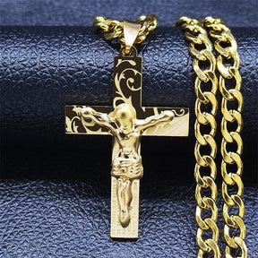 Corrente Crucifico com Pai Nosso Banhando a ouro 18k | BELLORIE