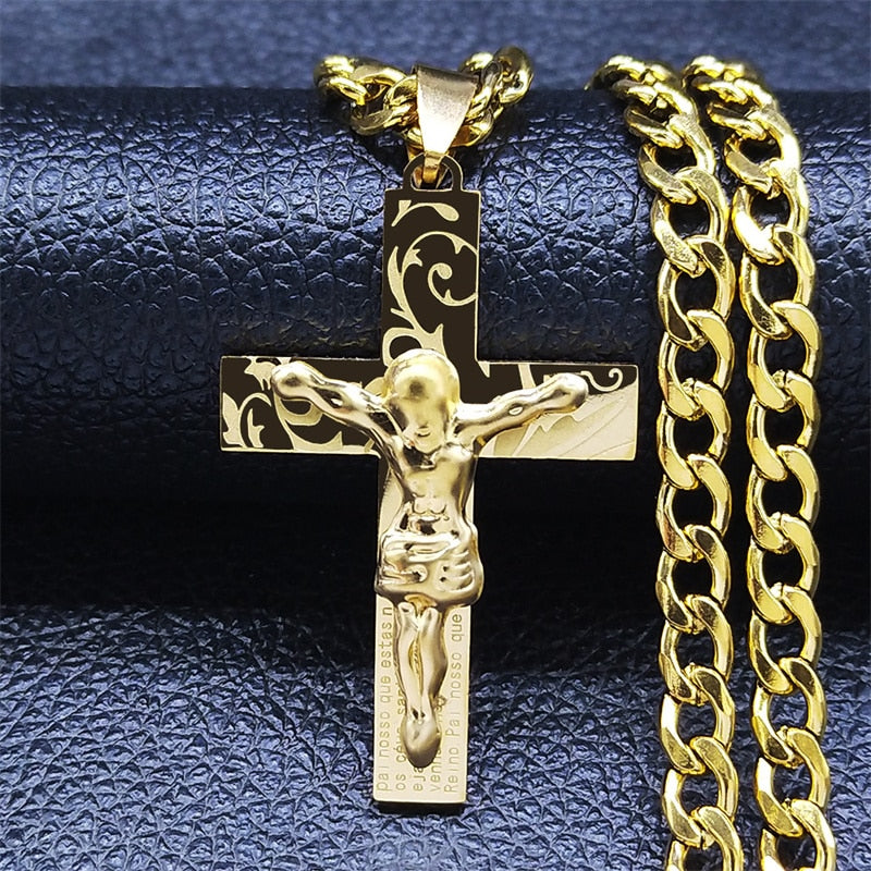Corrente Crucifico com Pai Nosso Banhando a ouro 18k | BELLORIE