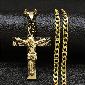 Corrente Crucifico com Pai Nosso Banhando a ouro 18k | BELLORIE