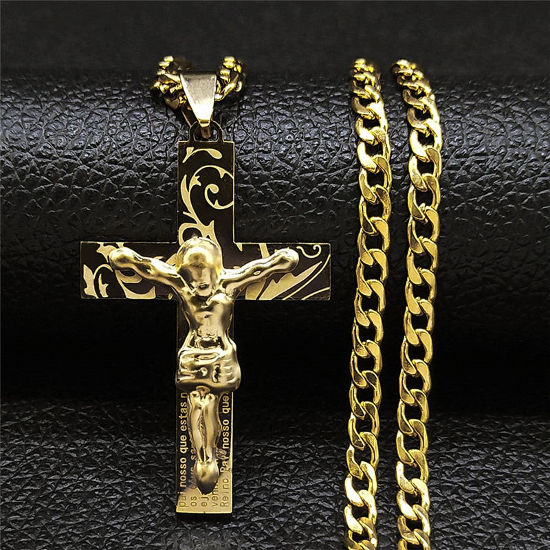 Corrente Crucifico com Pai Nosso Banhando a ouro 18k | BELLORIE