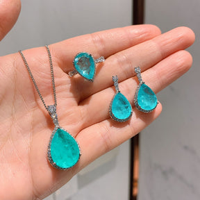 Conjunto Luxury Colar Brincos e Anel Turmalina com Cristais de Zircônia - Prata 925 | BELLORIE