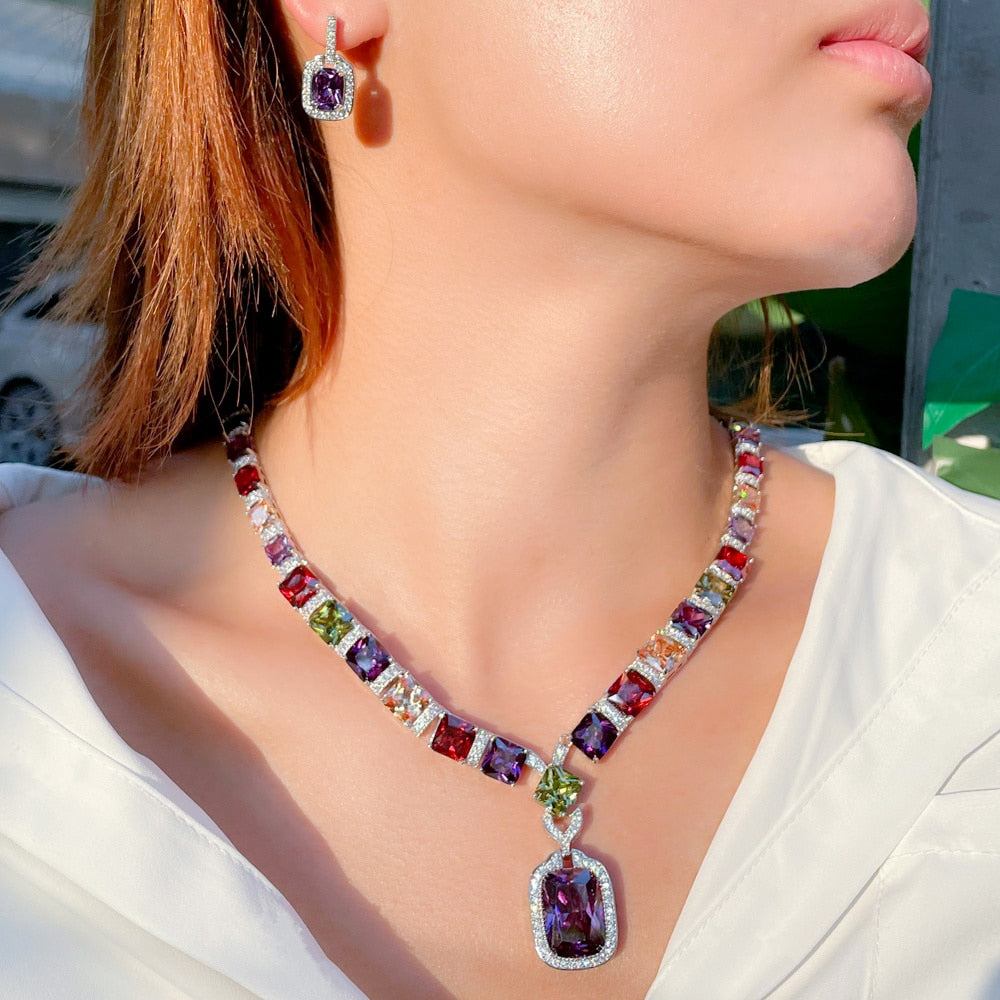 Conjunto Colar e Brinco Zircônia Coloridas | BELLORIE
