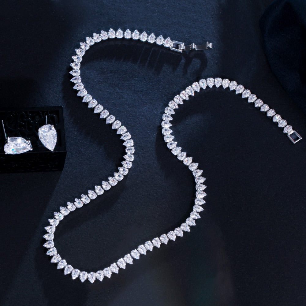 Conjunto Colar e Brincos Riviera Zircônias em Gotas | BELLORIE