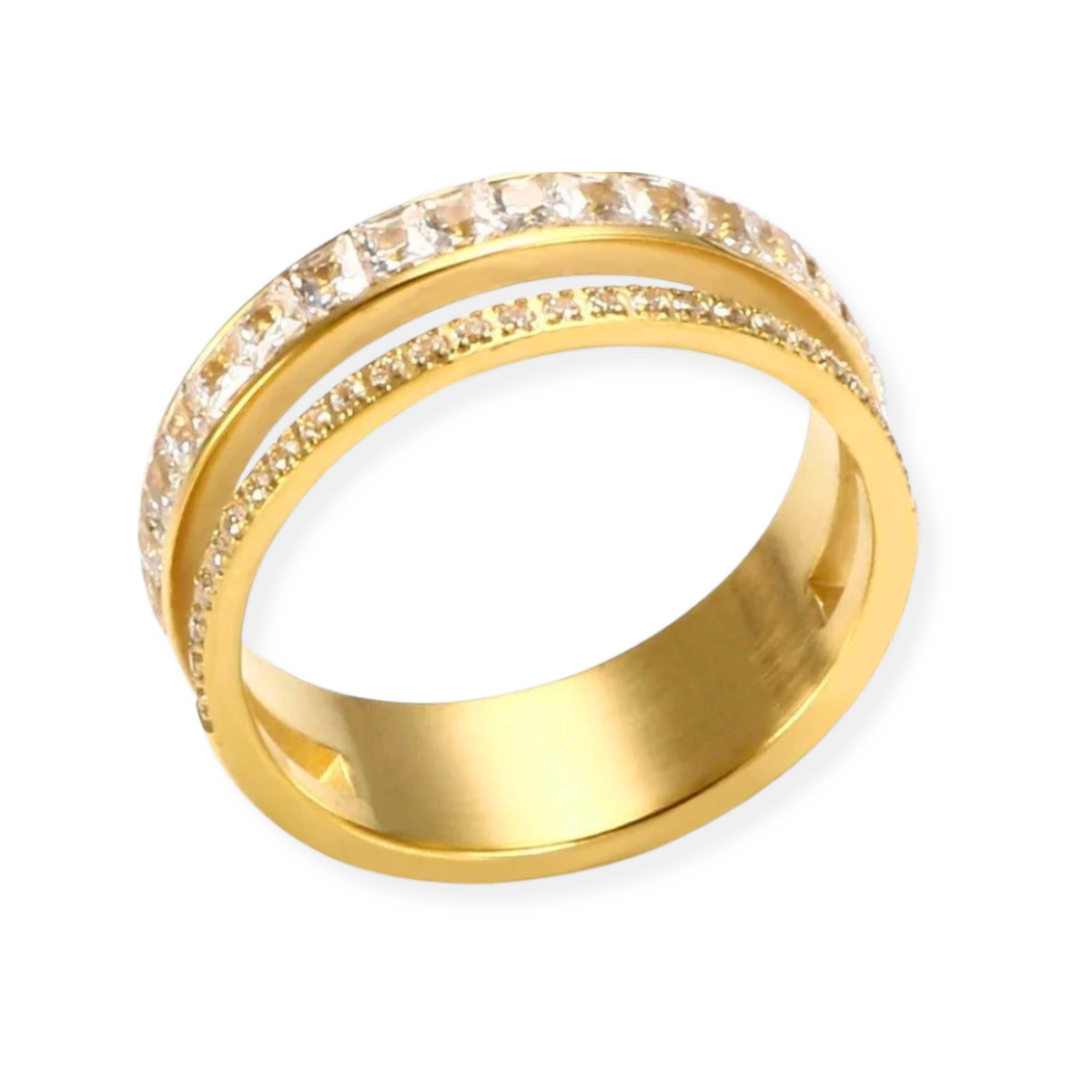 Anel Verona Dupla Camada Cravejado Banhado Em Ouro 18k Bellorie