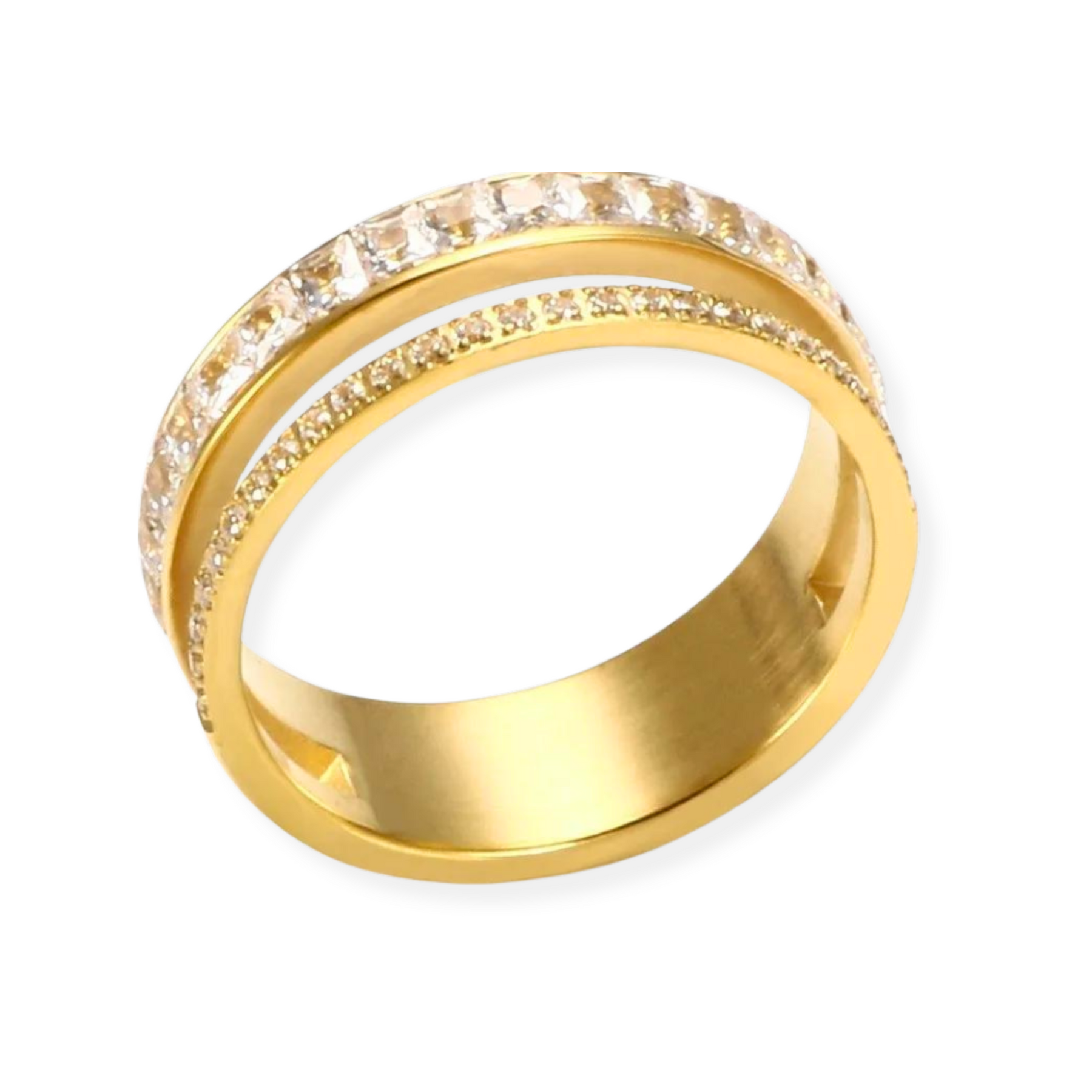 Anel Verona Dupla Camada Cravejado Banhado Em Ouro 18k | BELLORIE