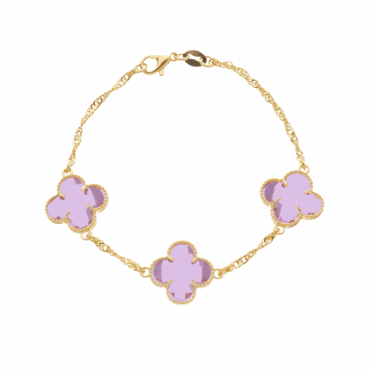 Pulseira em Ouro 24K Trevos com Zircônia Rosa – Bellorie