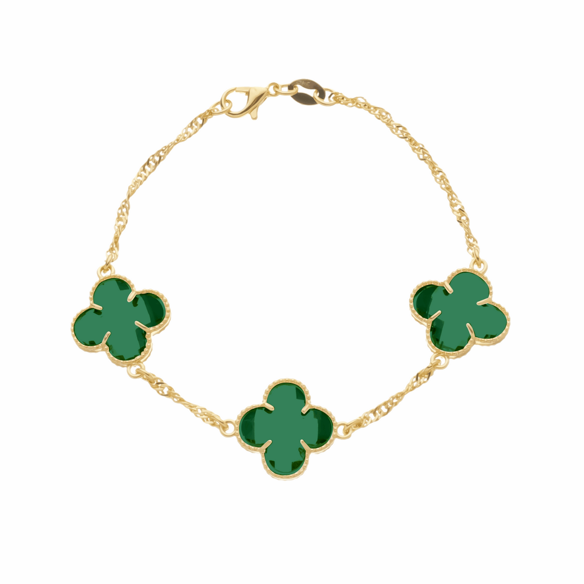 Pulseira em Ouro 24K Trevos com Zircônia Verde – Bellorie