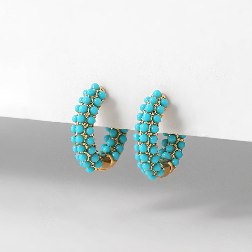 Brinco Argola Pedras Turquesa | BELLORIE