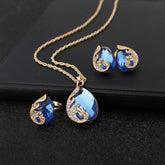 Conjunto Colar Brincos e Anel Gota com Cristais | BELLORIE