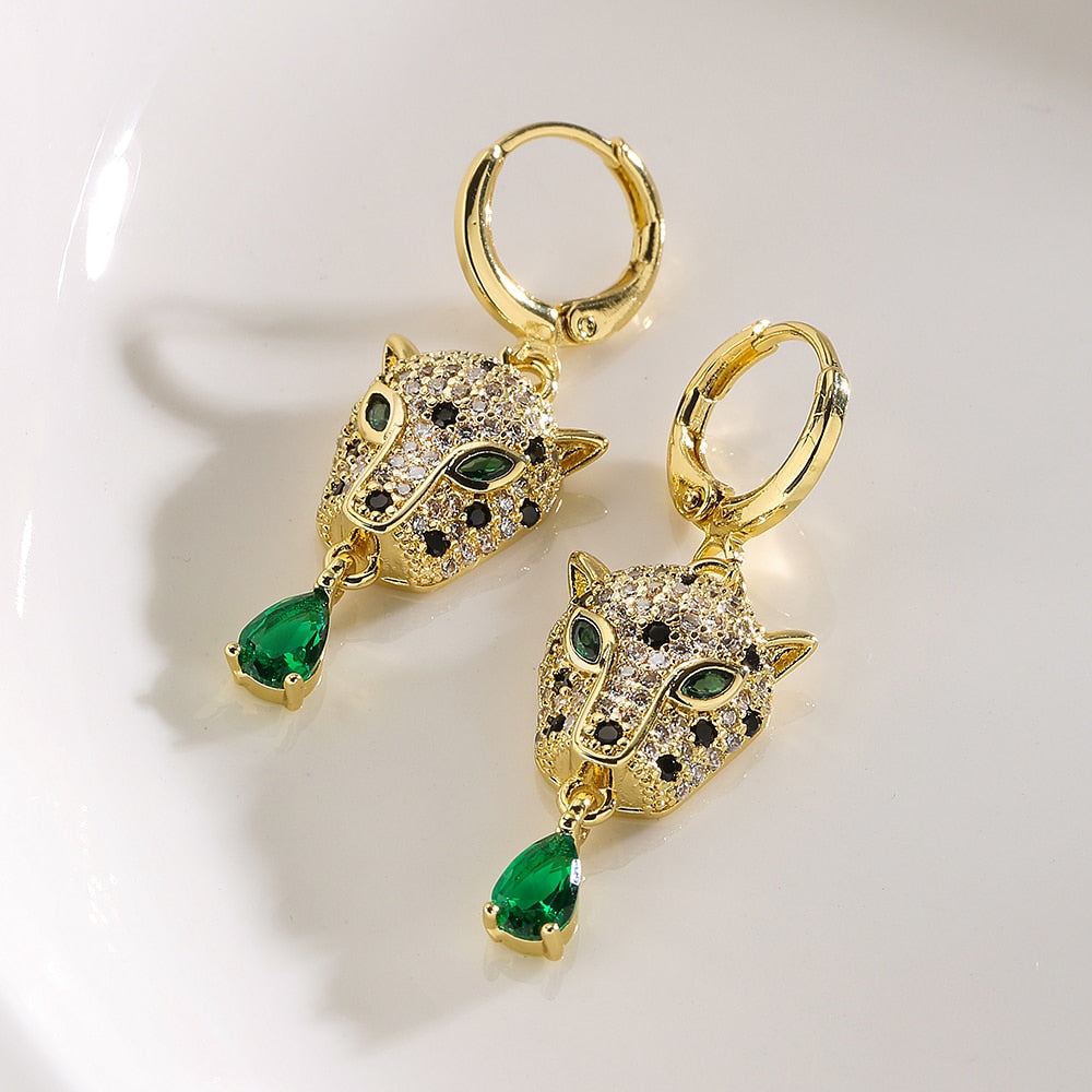 Brinco Leopardo com Cristal Verde | BELLORIE
