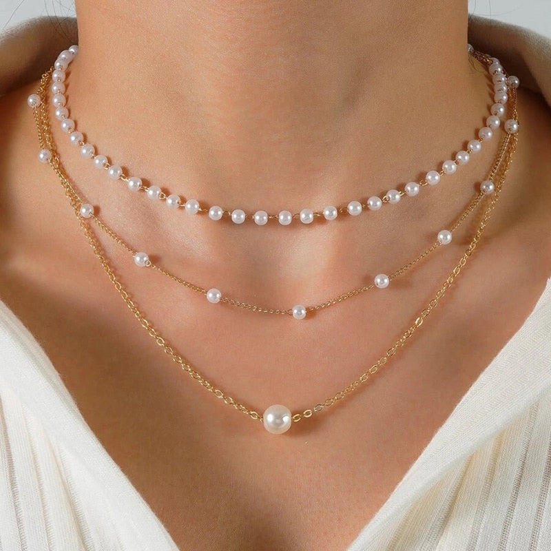 Colar BELLORIE Trio Dourado com Pérolas | BELLORIE