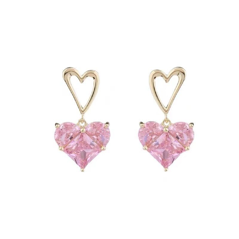 Brinco Coração de Zircônia Rosa | BELLORIE