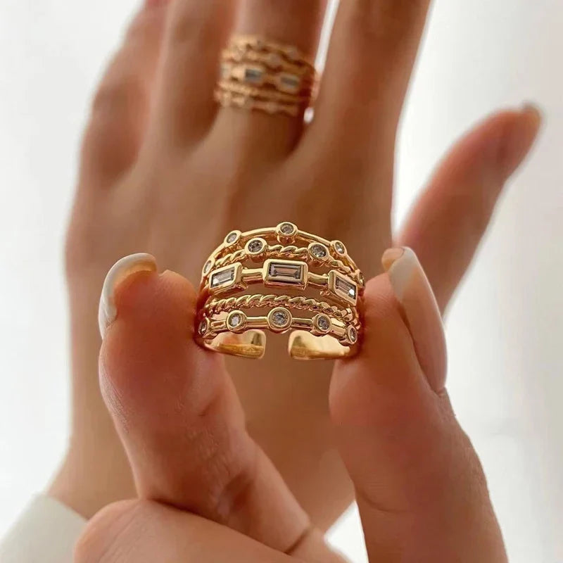 Anel Ajustável Camadas com Zircônia | BELLORIE