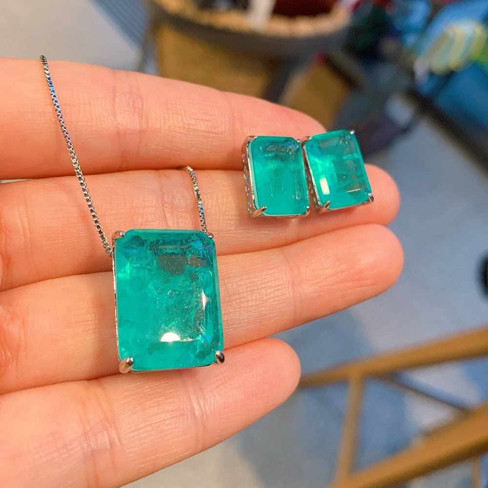 Conjunto Colar e Brincos Pedra de Turmalina Paraíba - Prata 925 | BELLORIE