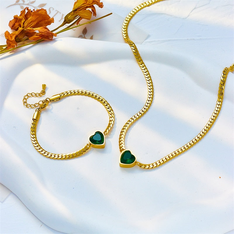 Conjunto Pulseira e Colar Pingente Coração com Cristal | BELLORIE