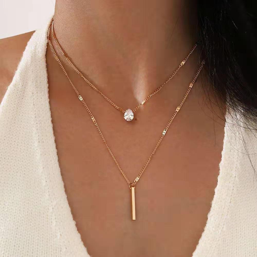 Colar Duplo com Pingente Gota Cristal | BELLORIE